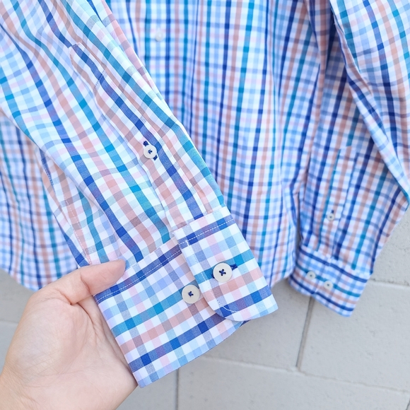 UNTUCKit | Wrinkle-Free Barone Shirt in Blue With Orange & Teal Check Size M - Picture 4 of 7